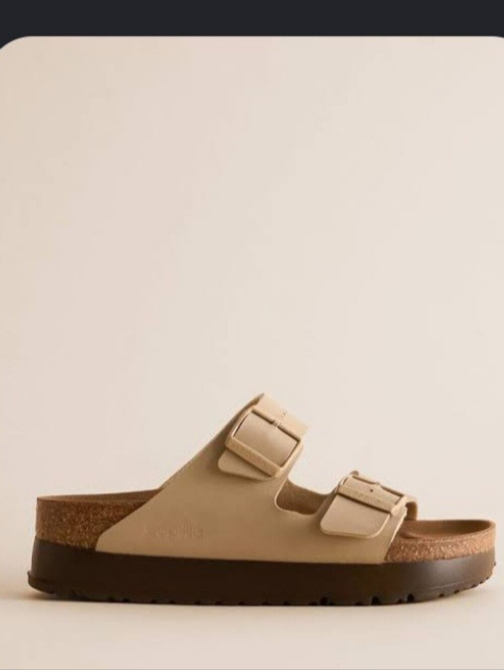 Birkenstock-Papillio Arizona Style Dual-Buckle Sandals - Beige and Black Shown